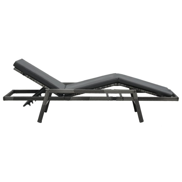 Шезлонг с шалте, полиратан, сив 74 x 196 x 41,5 см - 4