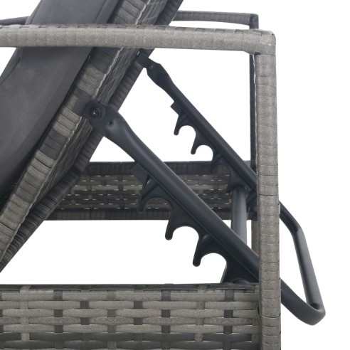 Шезлонг с подлакътници, полиратан, сив - 6