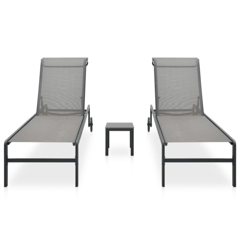 Шезлонги, 2 бр, с масичка, стомана сиви - 3