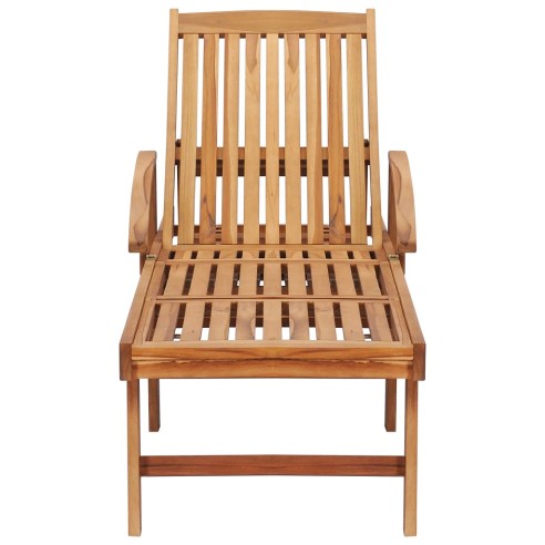 Шезлонг с масичка, тиково дърво масив - 5