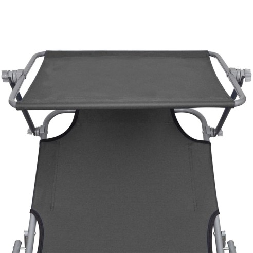 Сгъваем шезлонг с козирка, сив, алуминий - 6