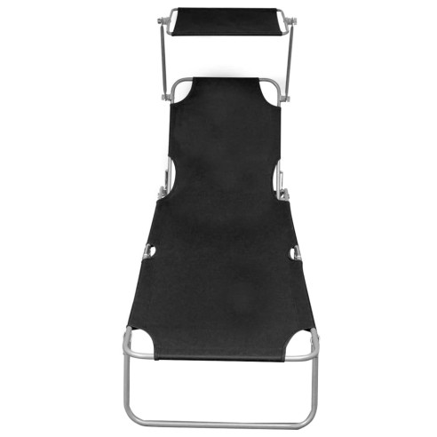 Сгъваем шезлонг с козирка, черен, алуминий - 3