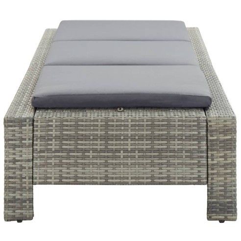 Шезлонг с шалте, полиратан, сив 220 x 75 x 35 см - 4