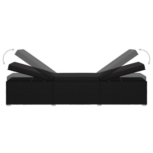 Шезлонг с шалте и маса за чай, полиратан, черен - 6