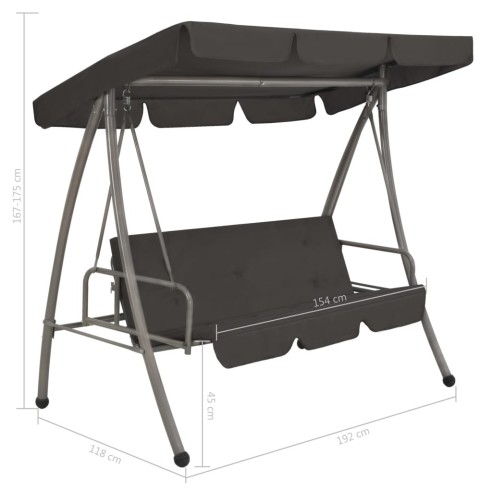 Градинска люлка със сенник, антрацит, 192x118x175 см, стомана - 8