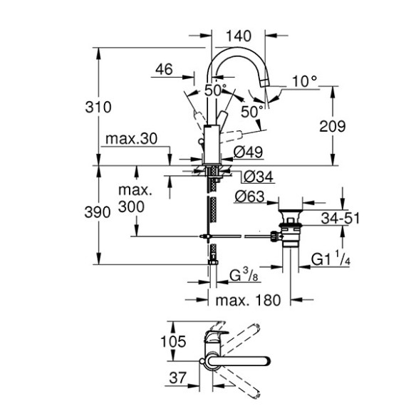 Grohe bauflow едноръкохватков смесител за умивалник 1/2″ l-размер - 2