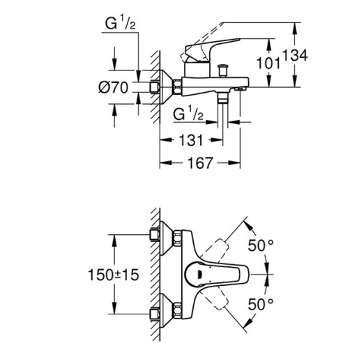 Смесител за вана 1/2″, едноръкохватков Bauflow GROHE