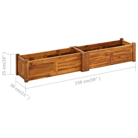 Градинска повдигната леха, акациево дърво, 150x30x25 см - 6