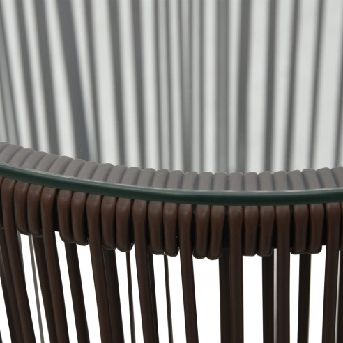 Бистро комплект, 3 части, с възглавници, кафяв PVC ратан - 9