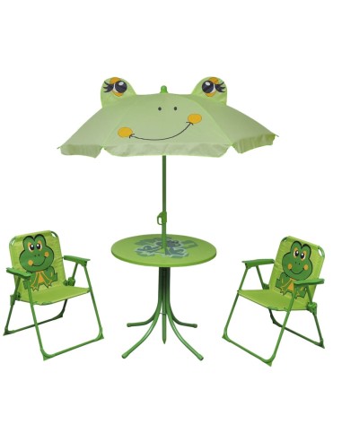 Детски градински бистро комплект от 3 части, с чадър, зелен - 1