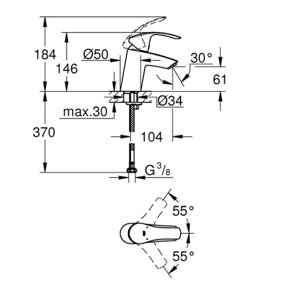 Grohe eurosmart смесител за умивалник 1/2″, едноръкохватков, s-размер - 2