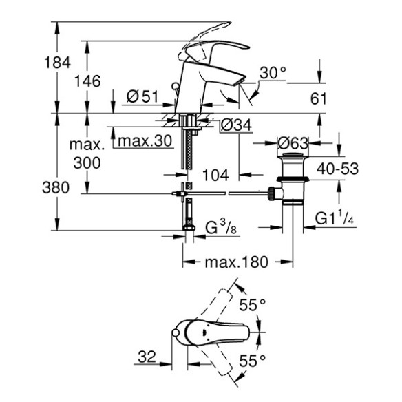 Grohe eurosmart смесител за умивалник с изпразнител, s-размер - 2
