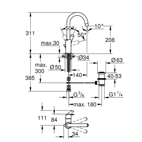 Grohe eurosmart едноръкохватков смесител за умивалник 1/2″ l-размер - 2