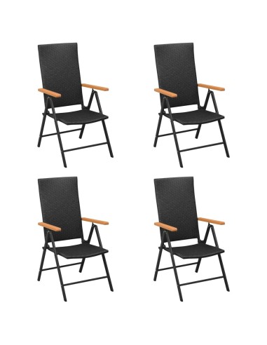 Градински столове, 4 бр., 55 x 64 x 105, черни ПЕ РАТАН - 1