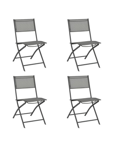 Сгъваеми градински столове, 4 бр., сиви, стомана и Textilene - 1