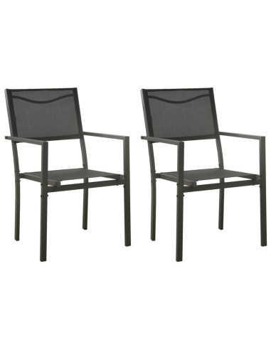 Градински столове, 2 бр., textilene и стомана, черно и антрацит - 1