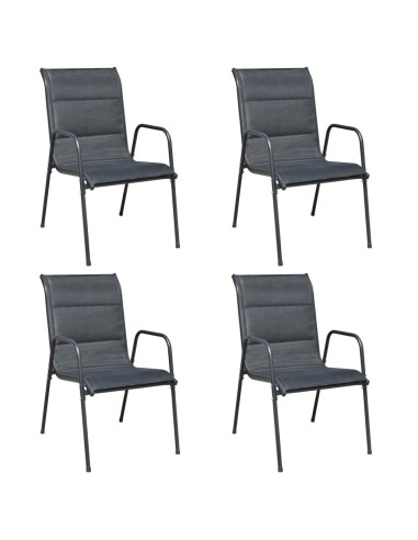Стифиращи градински столове, 4 бр., стомана и Textilene, черни - 1