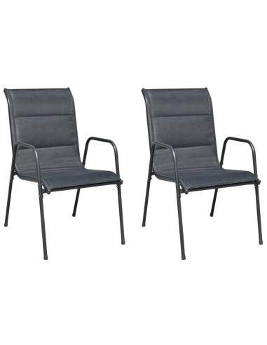 Стифиращи градински столове, 2 бр., стомана и Textilene, черни - 1