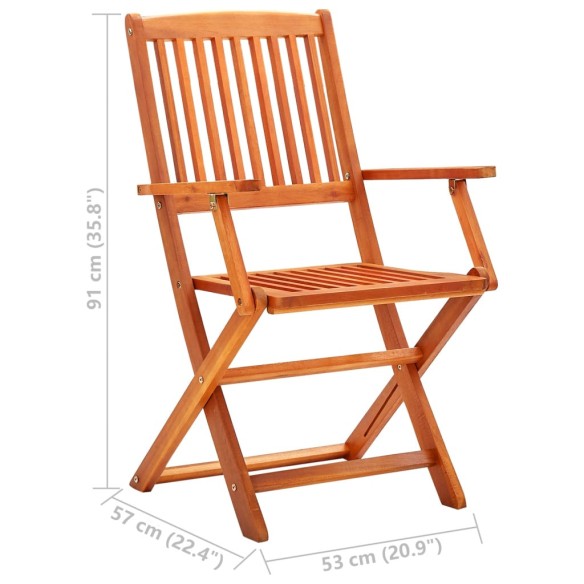 Сгъваеми градински столове, 2 бр., евкалипт 53 x 57 x 91 см - 9