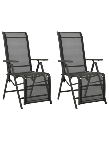 Накланящи се градински столове, 2 бр., textilene и алуминий, черни - 1