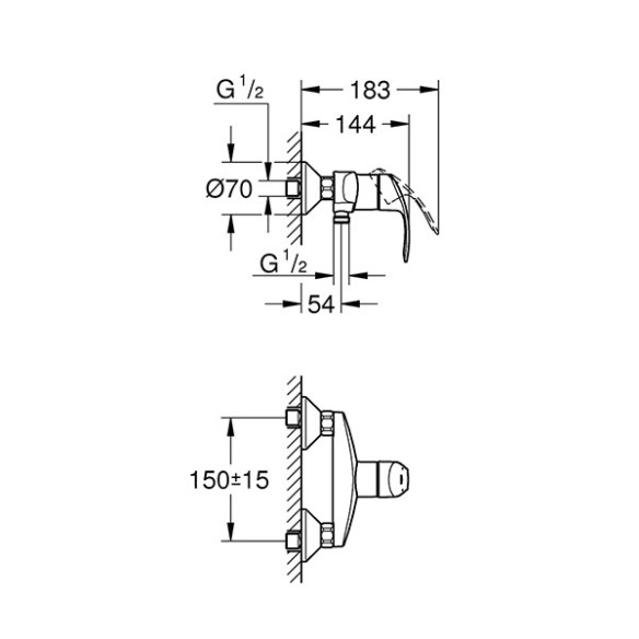 Grohe eurosmart смесител за душ, едноръкохватков 1/2″ - 2