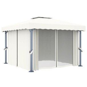 Шатра със завеси, 3x3 м, кремавобяла, алуминий - 1 2