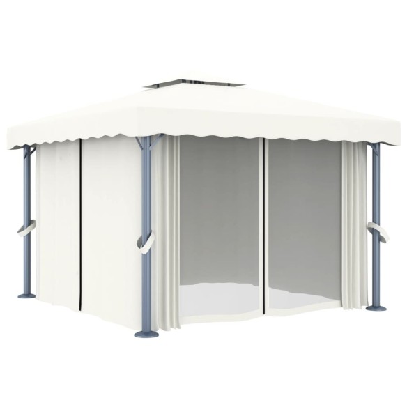 Шатра със завеси, 3x3 м, кремавобяла, алуминий - 2