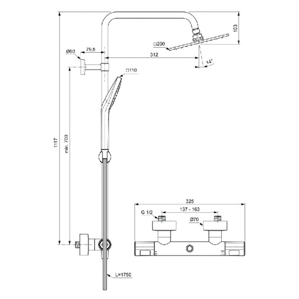 Душ система с термостатен смесител Ceratherm T100 VIDIMA