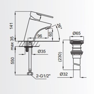 Стоящ смесител за умивалник с изпразнител Aves FAYANS 2
