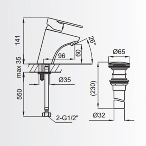 Стоящ смесител за умивалник с изпразнител Aves FAYANS