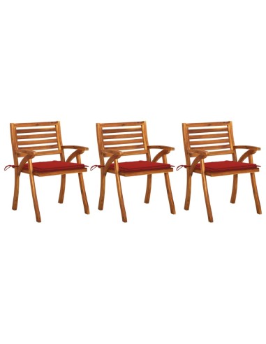 Градински трапезни столове с възглавници, 3 бр., акация масив - 1