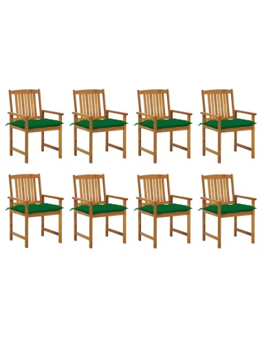 Градински столове с зелени възглавници, 8 бр., акация масив - 1