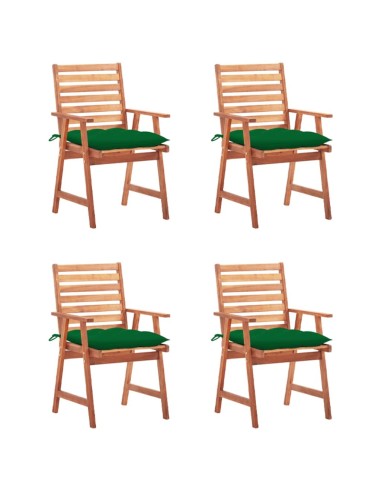 Градински трапезни столове, 4 бр, с зелени възглавници,масив - 1