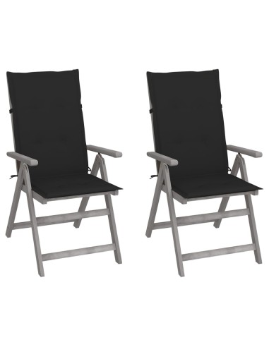Градински накланящи се столове с възглавници 2 бр. акация масив - 1