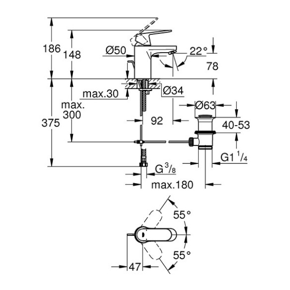 Смесител за умивалник 1/2″, едноръкохватков Grohe cosmo - 2