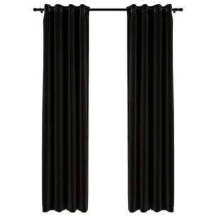 Затъмняващи завеси, имитация лен, 2 бр., антрацит, 140x245 см - 1