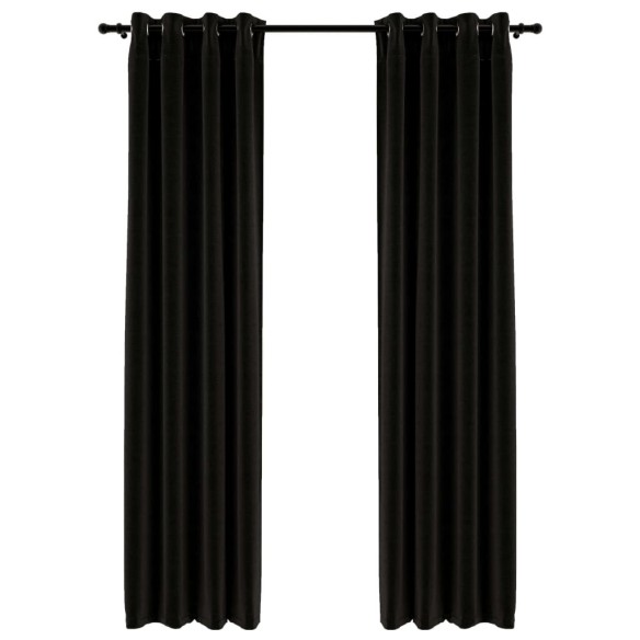 Затъмняващи завеси, имитация лен, 2 бр., антрацит, 140x245 см - 1