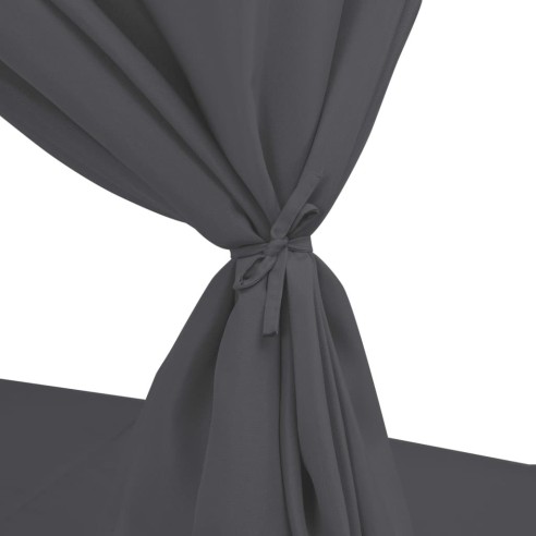 Градинско лаундж легло със завеси, полиратан, сиво - 5