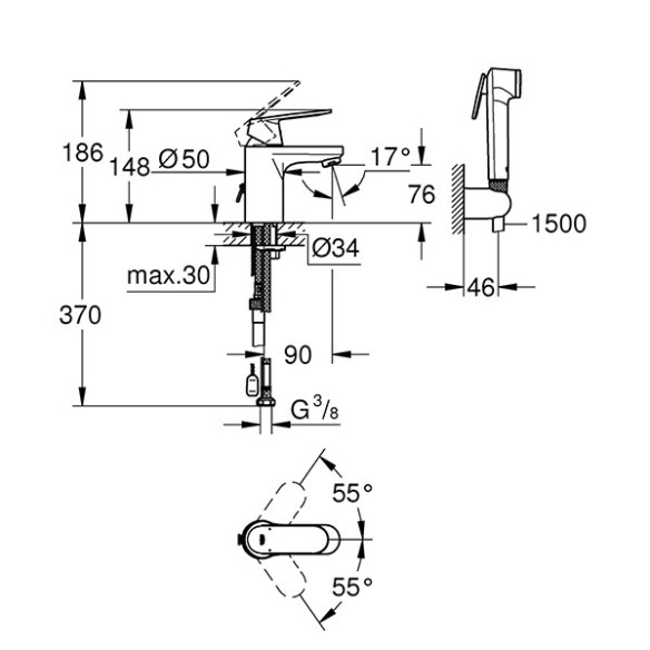 Grohe смесител за умивалник в  комплект с душ/биде s-размер - 2