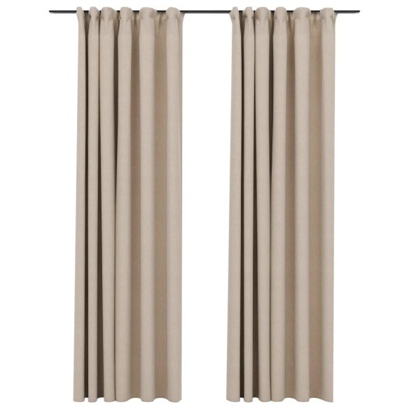 Затъмняващи завеси с куки имитация лен 2 бр. бежови 140x225 см - 1