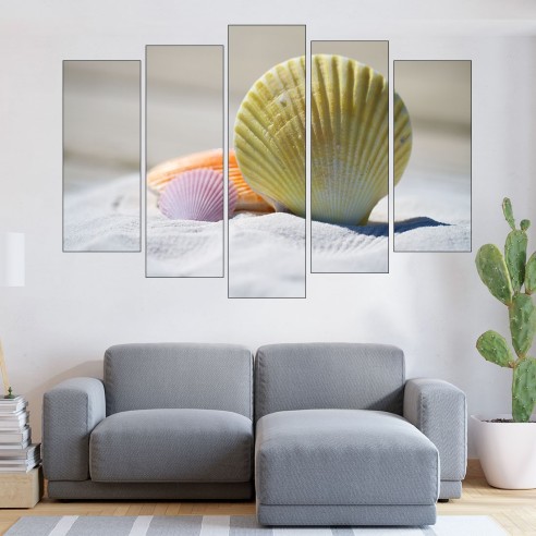 Черупки от миди в пясъка - картина пано за стена - 3