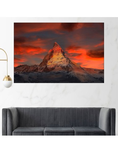 Залез над планински връх в Алпите  - картина пано за стена - 1