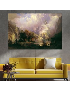 Живопис на езеро в планината - картина пано за стена