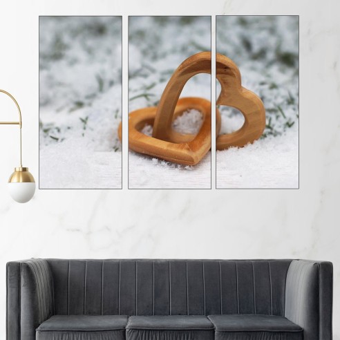 Съединени дървени сърца - картина пано за стена - 2