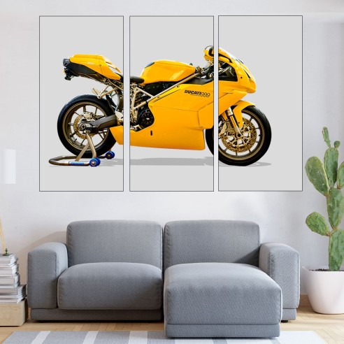 Жълт мотоциклет Дукати - картина пано за стена - 2