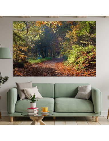 Пътека покрита с есенни листа - картина пано за стена - 1
