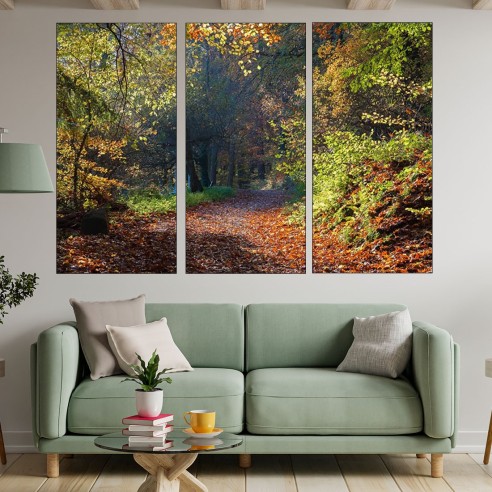 Пътека покрита с есенни листа - картина пано за стена - 2