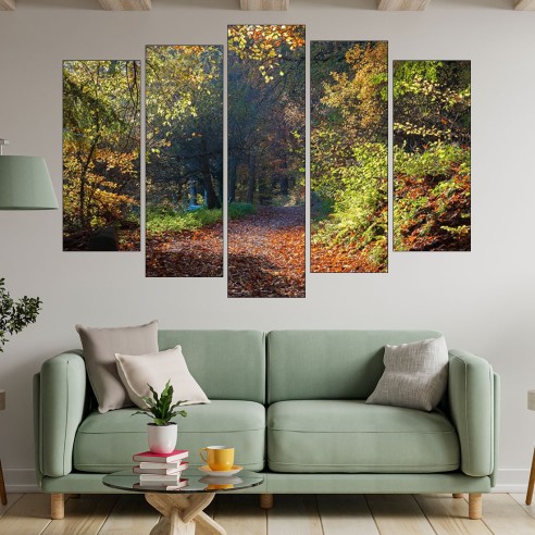 Пътека покрита с есенни листа - картина пано за стена - 3