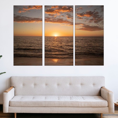 Облаци и залез над открито море - картина пано за стена - 1
