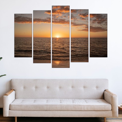Облаци и залез над открито море - картина пано за стена - 3
